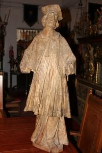 Hand-Carved Full Oak Statue St. Johannes Nepomucenus en Oak, SOUTHERN-GERMANY 17 th century