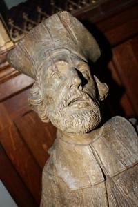 Hand-Carved Full Oak Statue St. Johannes Nepomucenus en Oak, SOUTHERN-GERMANY 17 th century