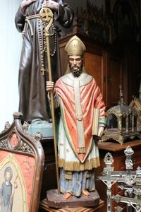 Hand-Carved Statue en wood polychrome, Belgium 19 th century