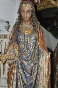 Hand-Carved Statue St. Agnes en wood polychrome, France 19th century