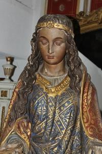 Hand-Carved Statue St. Agnes en wood polychrome, France 19th century