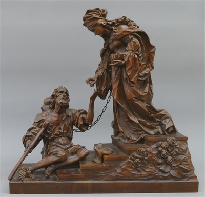 High Quality Fully Hand-Carved Imagination “St. Elizabeth Gives The Beggar Alms”  en Wood, Bolzano – Italy 19th century