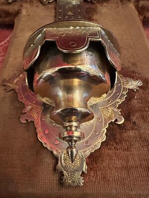 Holy Water Font en Brass / Fabrics / Porcelain Plaque, France 19 th century