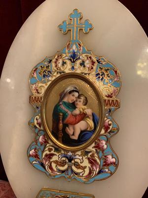 Holy Water Holder  en Brass / Bronze / Marble Enamel, France 19th century