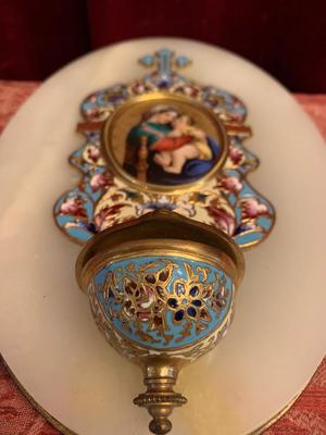 Holy Water Holder  en Brass / Bronze / Marble Enamel, France 19th century