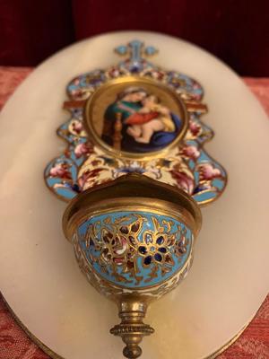 Holy Water Holder  en Brass / Bronze / Marble Enamel, France 19th century