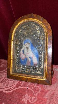 House Blessing St. Mary / Mater Dolorosa Behind Glass  en Fully hand - made and hand painted , Austria 18th century  ( 1750 )