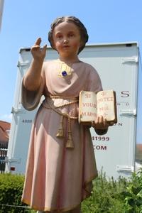 Jesus As Child Statue en plaster polychrome, Belgium 19th century