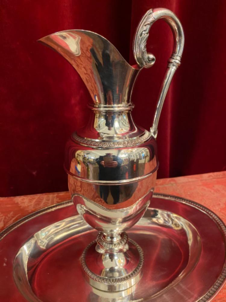 1  Jug And Matching Brass Silver-Plated Platter For Footwashing-Liturgy On Maundy Thursday