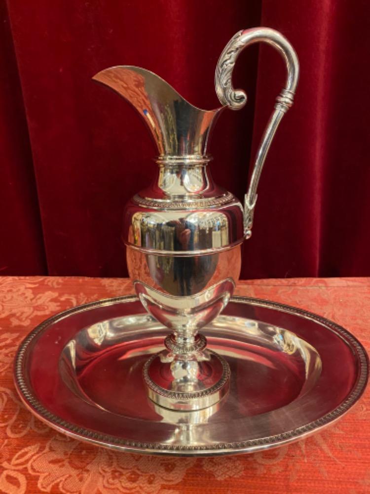 1  Jug And Matching Brass Silver-Plated Platter For Footwashing-Liturgy On Maundy Thursday