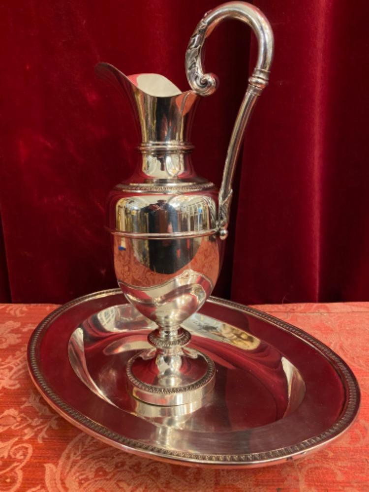 1  Jug And Matching Brass Silver-Plated Platter For Footwashing-Liturgy On Maundy Thursday