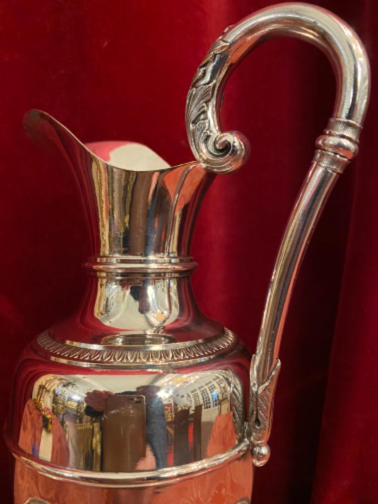 1  Jug And Matching Brass Silver-Plated Platter For Footwashing-Liturgy On Maundy Thursday