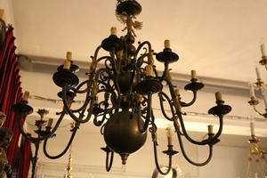 Large Chandelier  en Brass / Bronze, Belgium 19th century