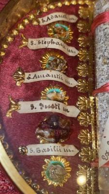 Large Multi Reliquary Ex Cineribus St. Colombini & More en Brass / Glass / Originally Sealed, Italy  19 th century ( Anno 1845 )