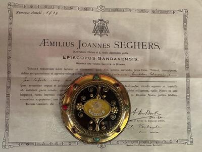 1  Large Reliquary - Relic Ex Veste Interiori St. Therese Of Lisieux With Document