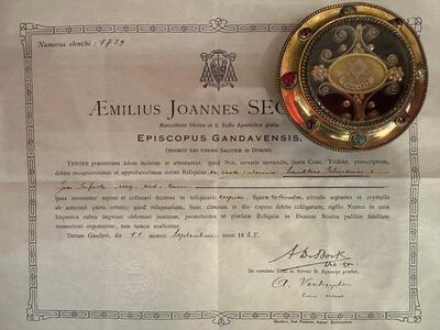 1  Large Reliquary - Relic Ex Veste Interiori St. Therese Of Lisieux With Document
