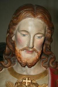 Life-Size Statue Sacred Heart  en Terra-Cotta polychrome, France 19th century