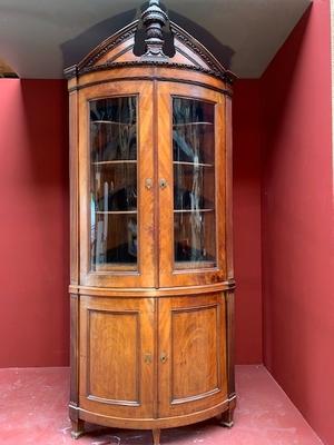 Corner Cupboard style Louis Seize en Wood Magahony / Glass , Dutch 19th century