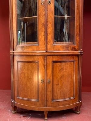 Corner Cupboard style Louis Seize en Wood Magahony / Glass , Dutch 19th century