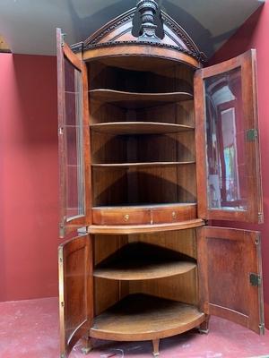 Corner Cupboard style Louis Seize en Wood Magahony / Glass , Dutch 19th century