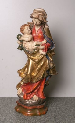 Madonna en hand-carved wood polychrome, Southern Germany 20th Century