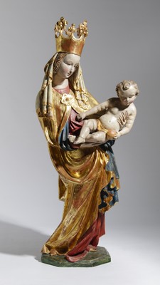 Madonna & Child Expected ! en Carved Wood Polychrome, Southern Germany 20th century