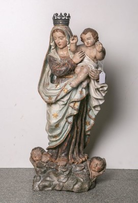 Madonna Statue  en hand-carved wood polychrome, Italy 18 th century