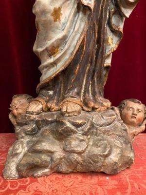 Madonna Statue  en hand-carved wood polychrome, Italy 18 th century