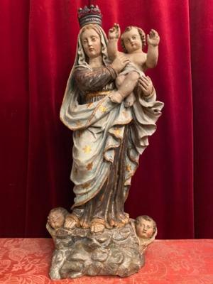 Madonna Statue  en hand-carved wood polychrome, Italy 18 th century