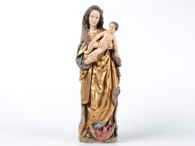 Madonna With Child  en hand-carved wood polychrome, Southern Germany 20th century