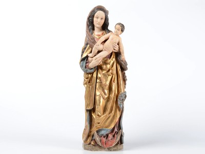 Madonna With Child  en hand-carved wood polychrome, Southern Germany 20th century