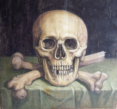 Memento Mori  en Oil Painted on Panel, Italy  20 th century