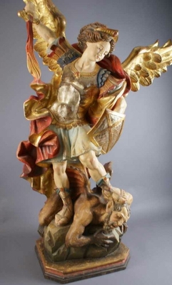 Michael en hand-carved wood polychrome, Southern Germany 20th century