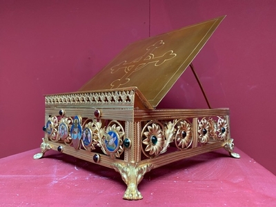 Missal Stand Adjustable en Brass / Bronze / Gilt / Enamel / Stones, France 19th century ( anno 1875 )
