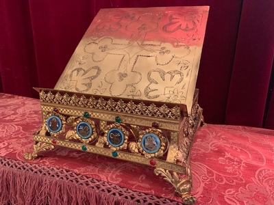 Missal Stand Adjustable en Brass / Bronze / Enamel / Stones, France 19th century