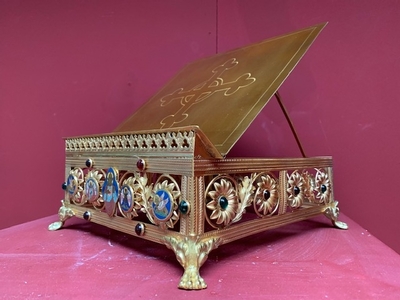 Missal Stand Adjustable en Brass / Bronze / Gilt / Enamel / Stones, France 19th century ( anno 1875 )