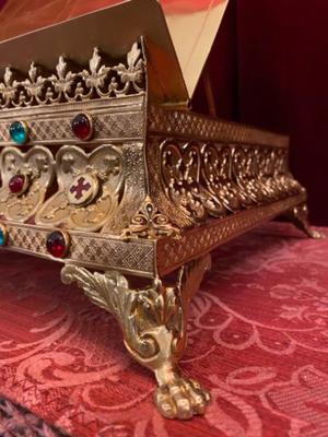Missal Stand Adjustable en Brass / Polished and Varnished / Stones / Enamel, France 19 th century ( Anno 1875 )