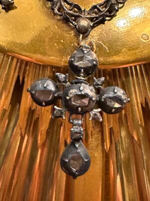 Monstrance en Brass / Bronze Polished & Varnished / Silver / Pearls / Stones / Glass, Belgium 19 th century