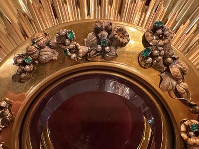 Monstrance en Brass / Bronze Polished & Varnished / Silver / Pearls / Stones / Glass, Belgium 19 th century