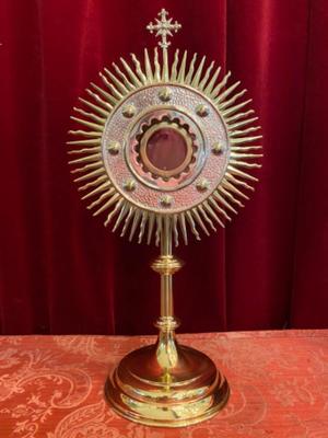 Monstrance With Original  Lunula en Glass / Brass / Bronze / Polished and Varnished, Belgium  19 th century