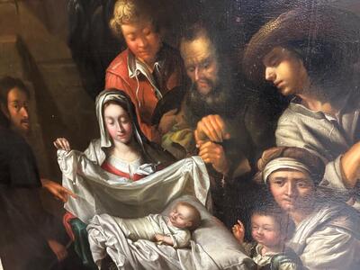 Monumental Flemish Masterwork / Adoration Of The Shepherds Expected ! en Hand - Painted on Canvas, Flemish Belgium 17 th century ( 1675 )