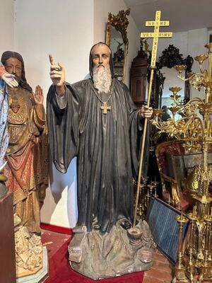 More Than Life Size St. Benedict Statue Height : 215 Cm ! en Plaster polychrome, France 19 th century ( Anno 1870 )