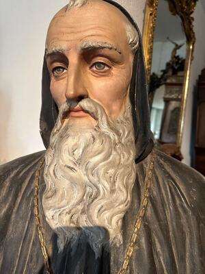 More Than Life Size St. Benedict Statue Height : 215 Cm ! en Plaster polychrome, France 19 th century ( Anno 1870 )