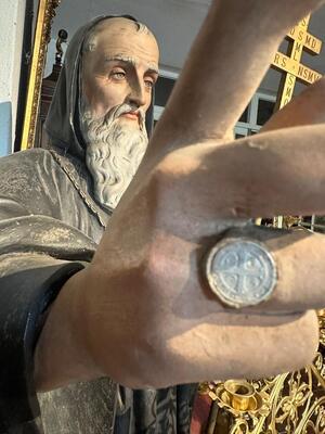 More Than Life Size St. Benedict Statue Height : 215 Cm ! en Plaster polychrome, France 19 th century ( Anno 1870 )