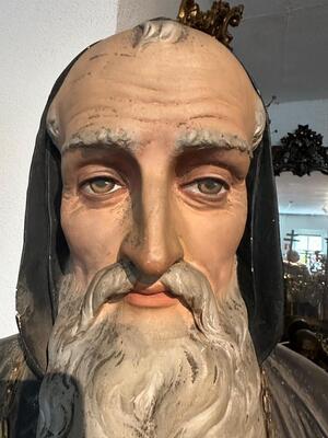 More Than Life Size St. Benedict Statue Height : 215 Cm ! en Plaster polychrome, France 19 th century ( Anno 1870 )