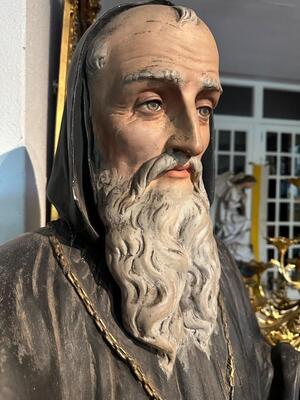More Than Life Size St. Benedict Statue Height : 215 Cm ! en Plaster polychrome, France 19 th century ( Anno 1870 )