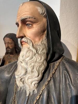More Than Life Size St. Benedict Statue Height : 215 Cm ! en Plaster polychrome, France 19 th century ( Anno 1870 )