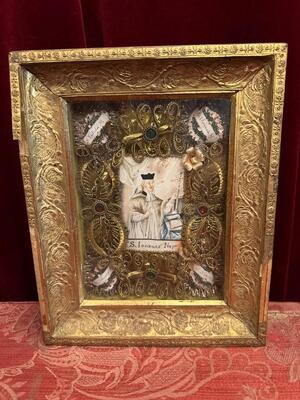 Multi Reliquary Devoted To St. Joannes Nepomucenos. Relics : St. Sixtus / Clemens. St. Falida / St. Honorata en Monastery Handwork /  Wood / Glass / Fabrics / Stones, Austria 18 th century