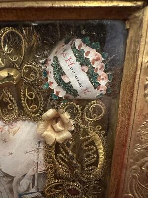 Multi Reliquary Devoted To St. Joannes Nepomucenos. Relics : St. Sixtus / Clemens. St. Falida / St. Honorata en Monastery Handwork /  Wood / Glass / Fabrics / Stones, Austria 18 th century