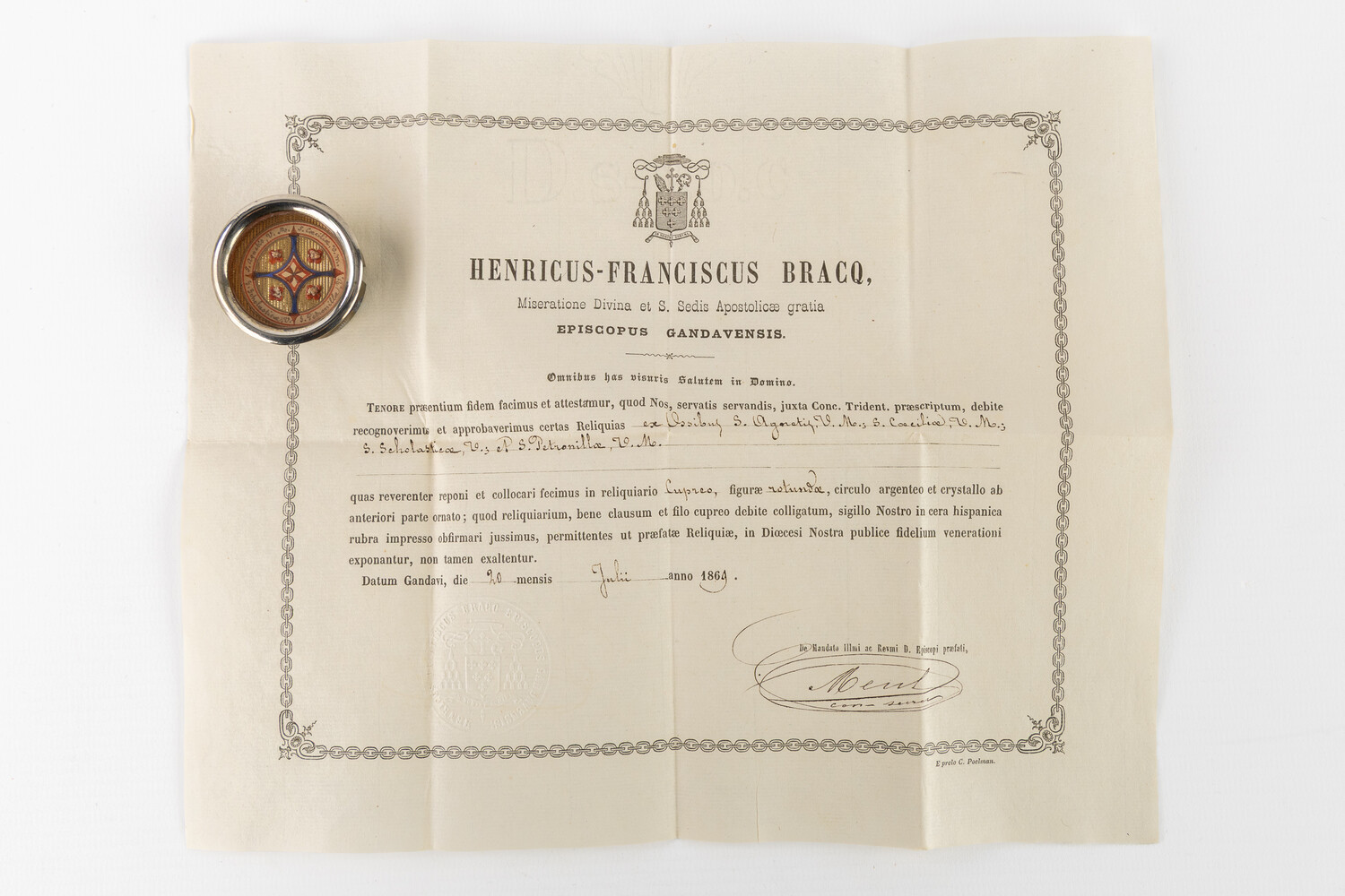 1  Multi Reliquary Ex Ossibus Relics : S. Agnes,  S. Cecilia, S. Scholastica,S. Petronilla. With Original Document